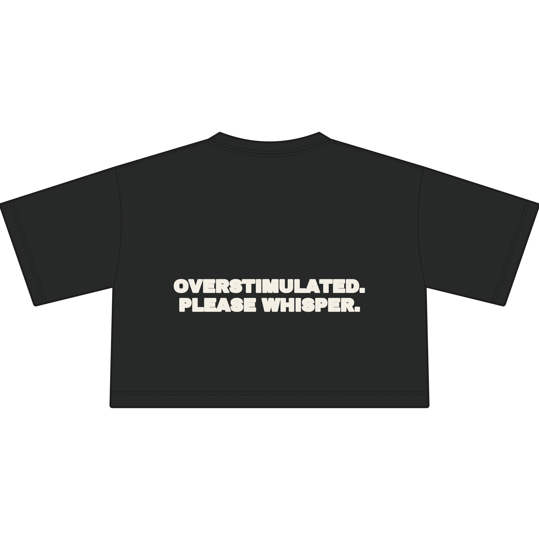 Overstimulated. Please whisper. Statement Crop Tee - Funny Dry Humor Gift for Her | Seen Zoned