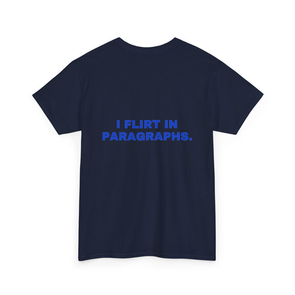 I flirt in paragraphs. Cobalt print (dark)