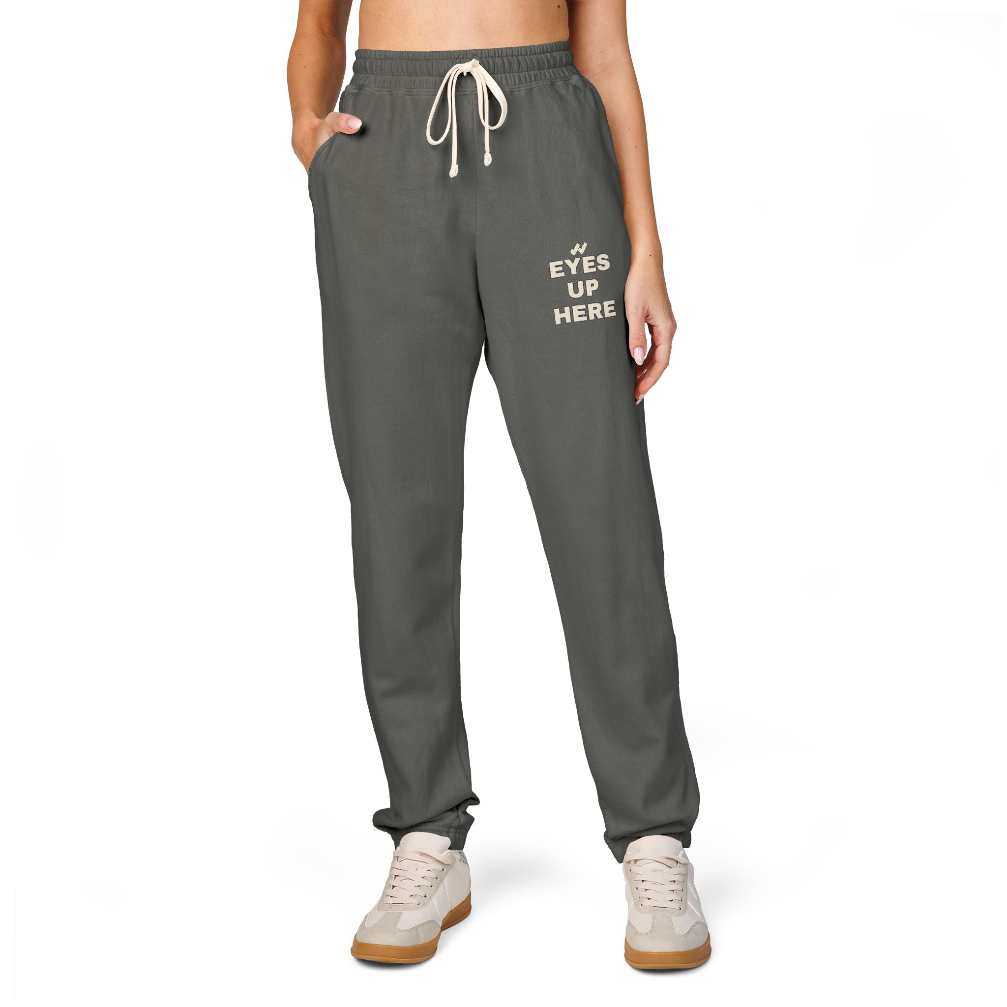 Eyes Up Here Sweatpants - Comfort Colors Garment-Dyed Fleece, Funny Flirty Joggers | Seen Zoned