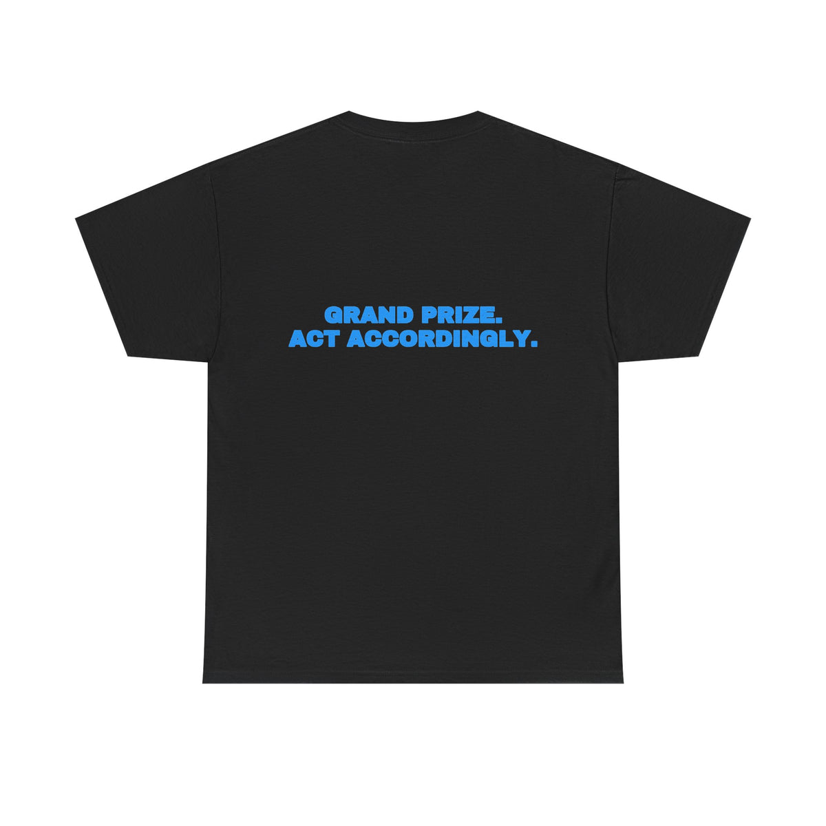 Grand prize. Act accordingly. Tee · Sky (dark)