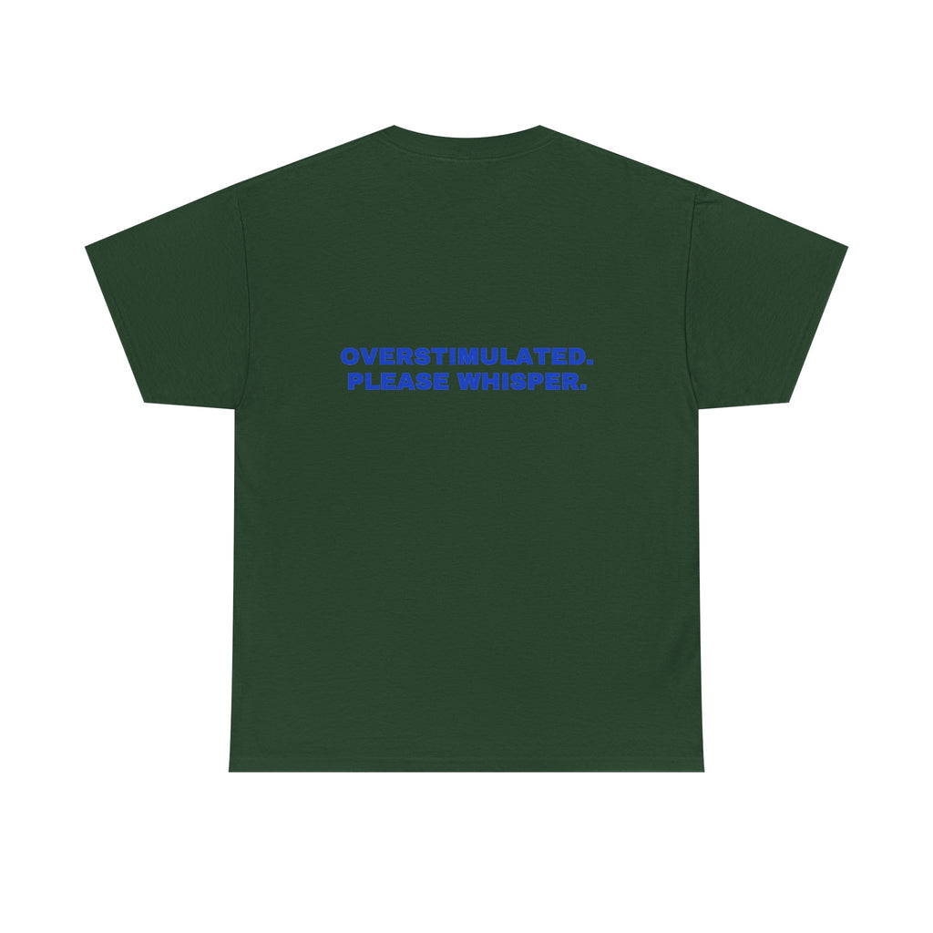 Overstimulated. Please whisper. Cobalt print (dark)