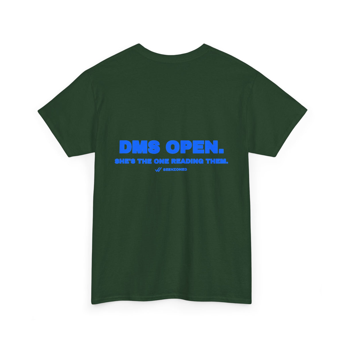 DMs open. She's the one reading them. Tee · Royal (dark)