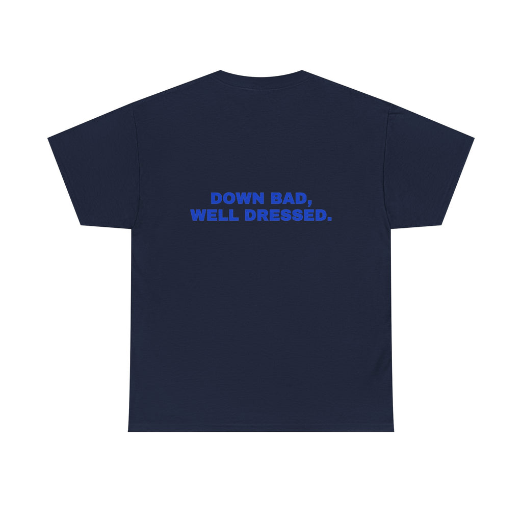 Down bad, well dressed. Cobalt print (dark)