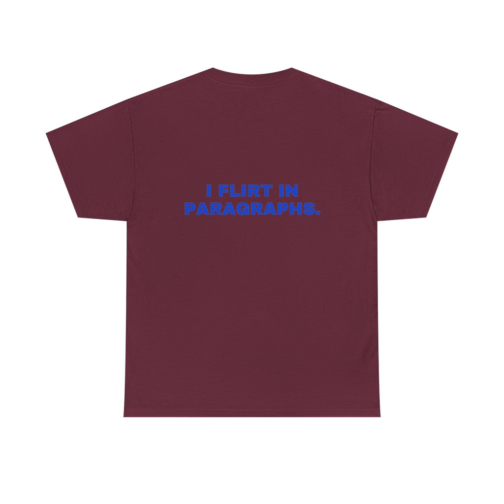 I flirt in paragraphs. Cobalt print (dark)