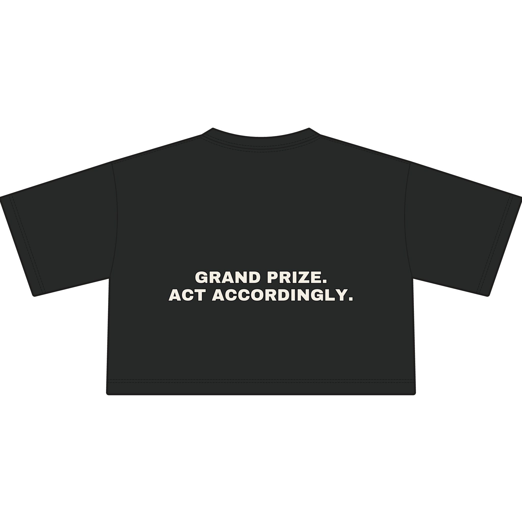Grand prize. Act accordingly. Statement Crop Tee - Funny Dry Humor Gift for Her | Seen Zoned