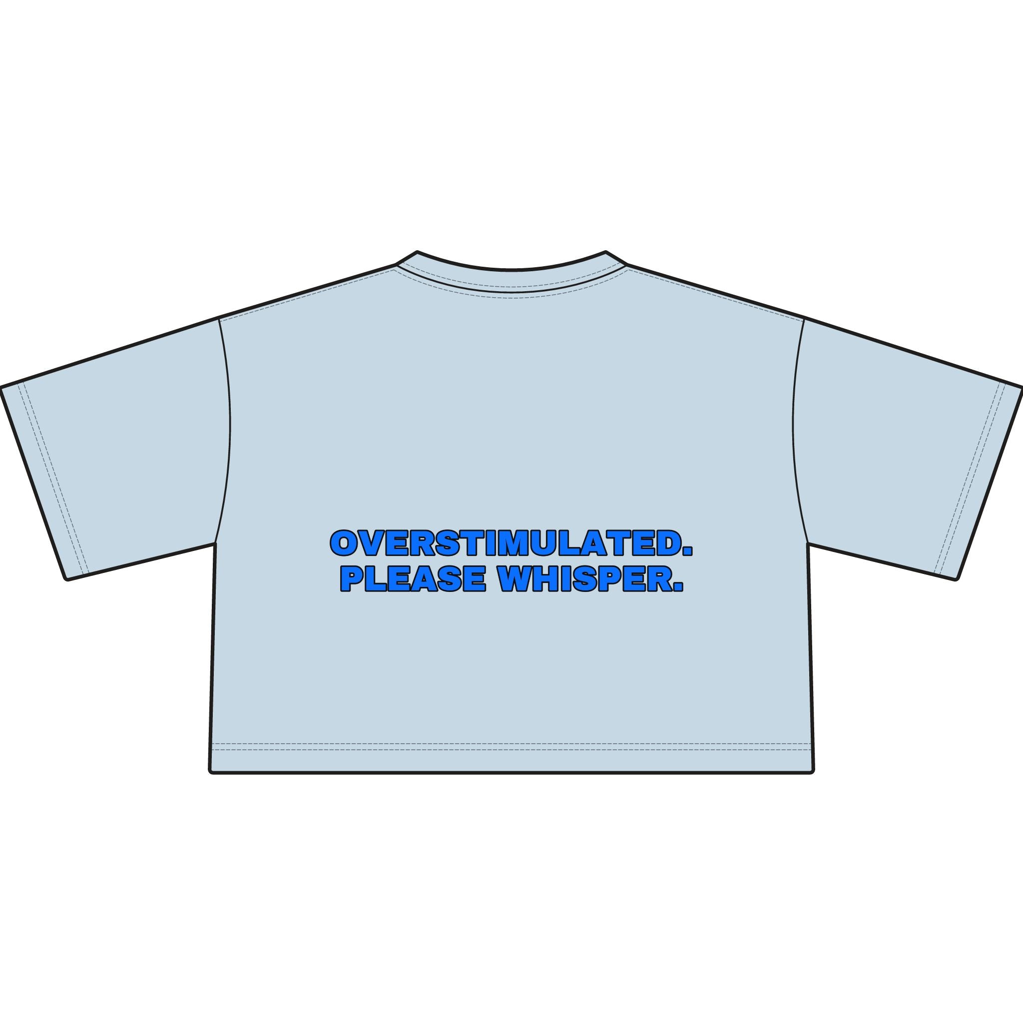 Overstimulated. Please whisper. Statement Crop Tee - Funny Dry Humor Gift for Her | Seen Zoned