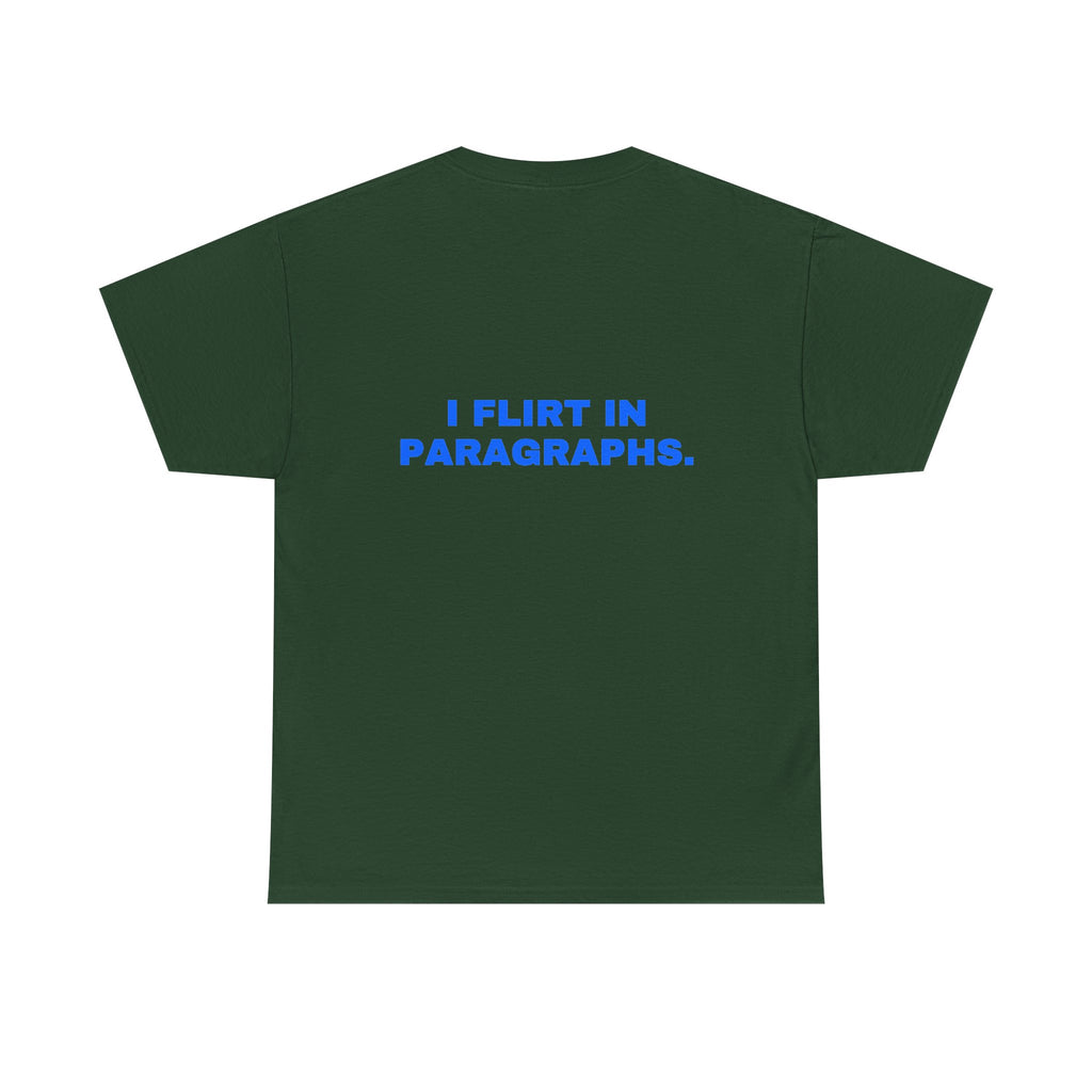 I flirt in paragraphs. Royal print (dark)
