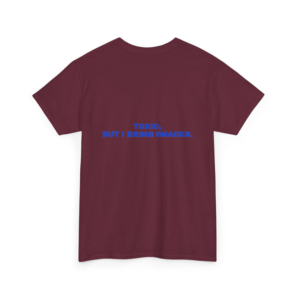 Toxic, but I bring snacks. Cobalt print (dark)