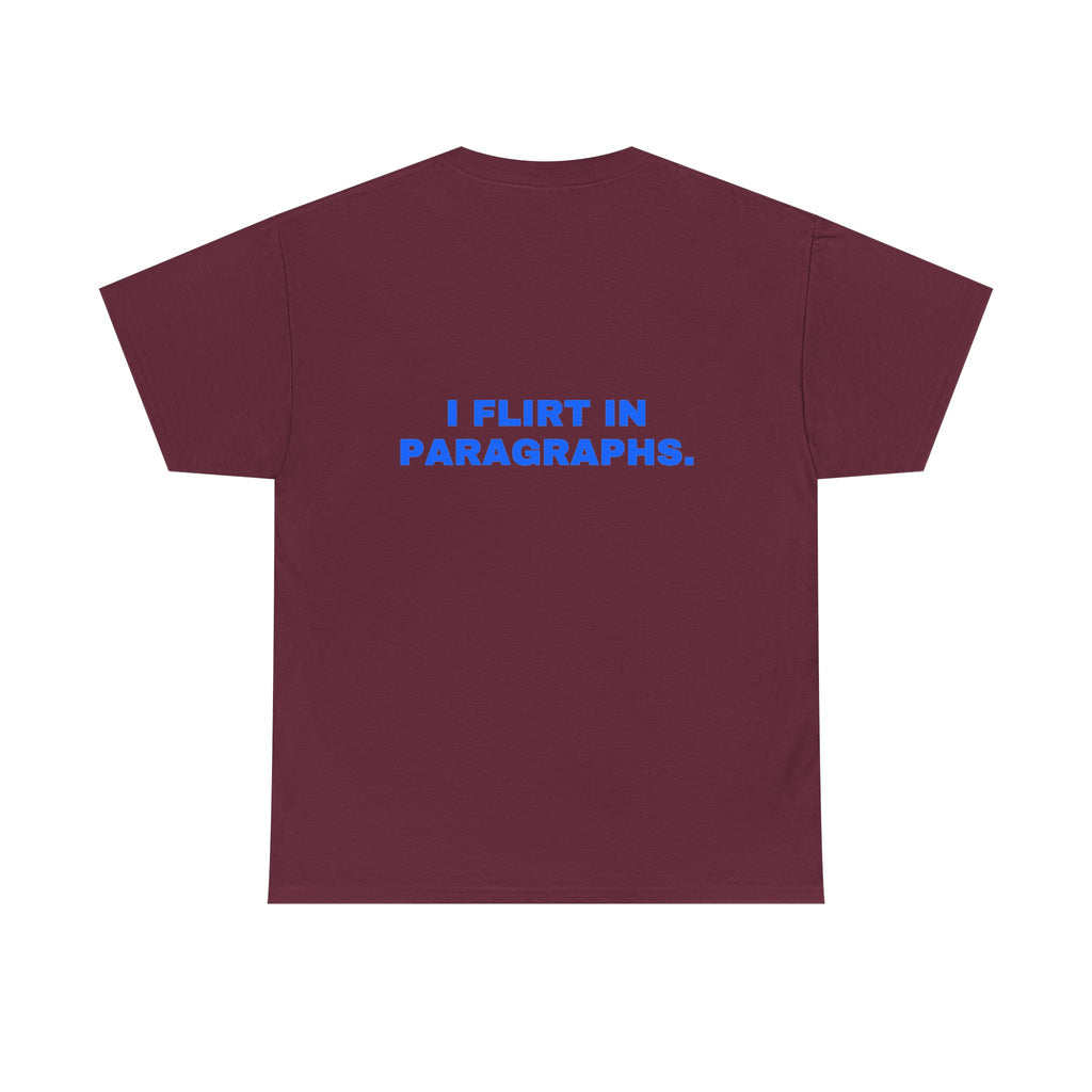 I flirt in paragraphs. Royal print (dark)