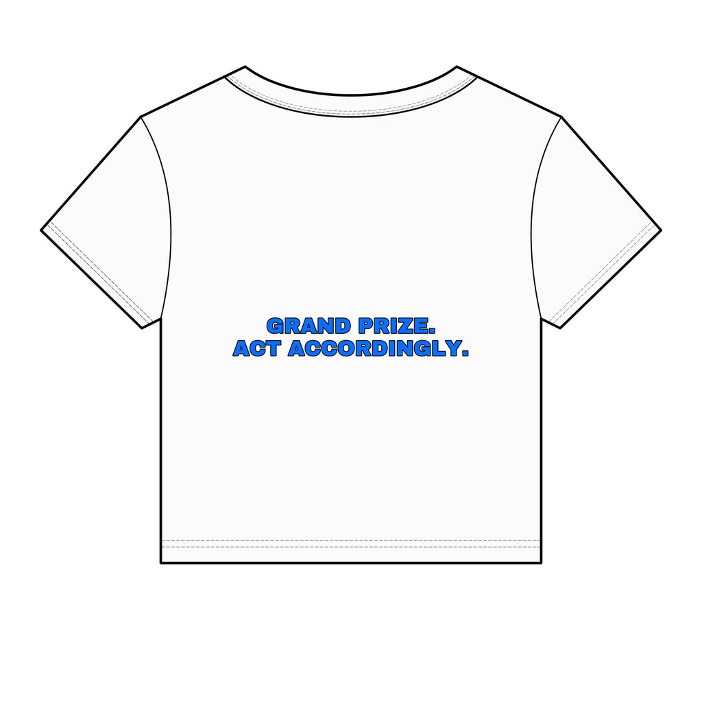 Grand prize. Act accordingly. Statement Baby Tee - Funny Dry Humor Gift for Her | Seen Zoned