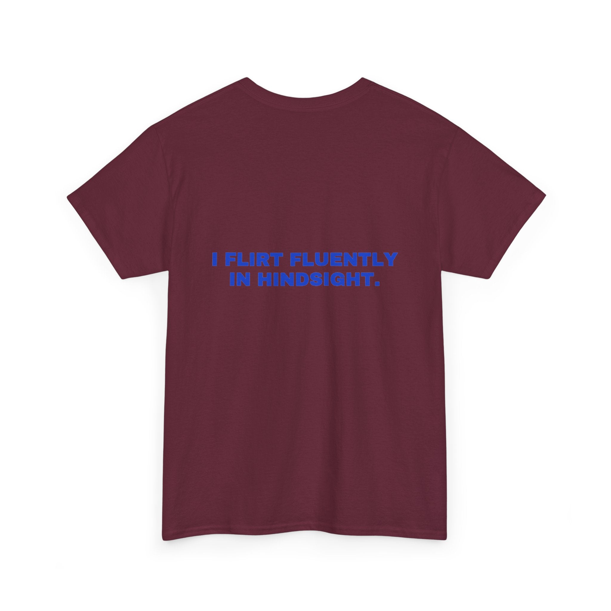 I flirt fluently in hindsight. Cobalt print (dark)