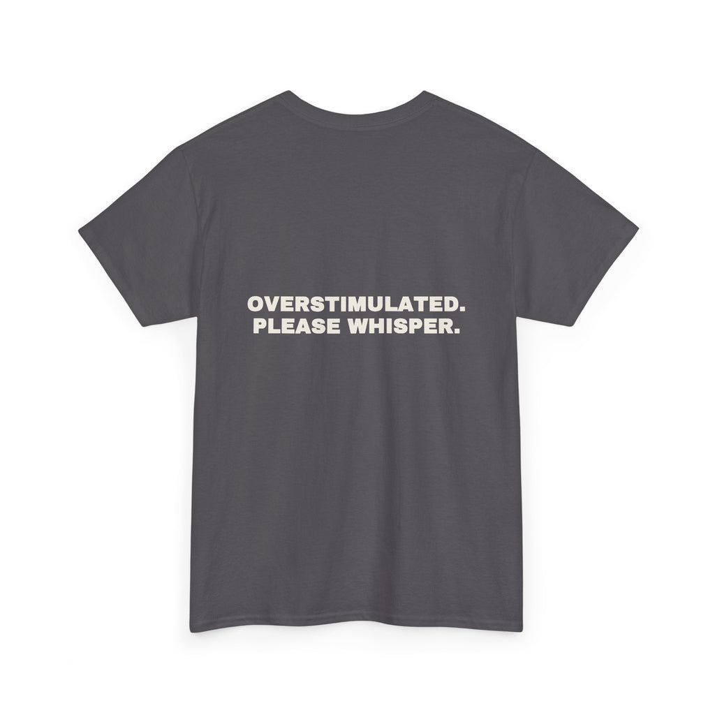 Overstimulated. Please whisper. Statement Tee - Soft Classic Cotton, Funny Dry Humor Gift | Seen Zoned