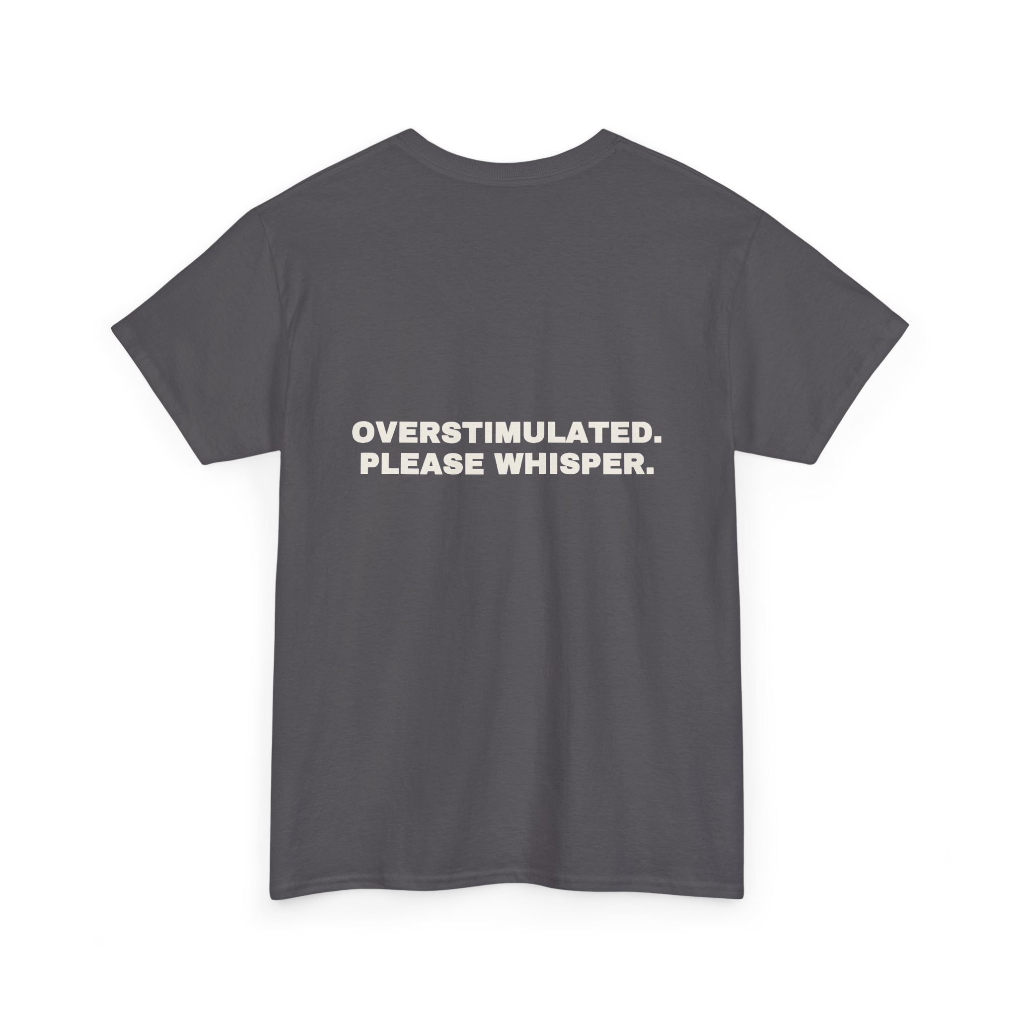 Overstimulated. Please whisper. Statement Tee - Soft Classic Cotton, Funny Dry Humor Gift | Seen Zoned