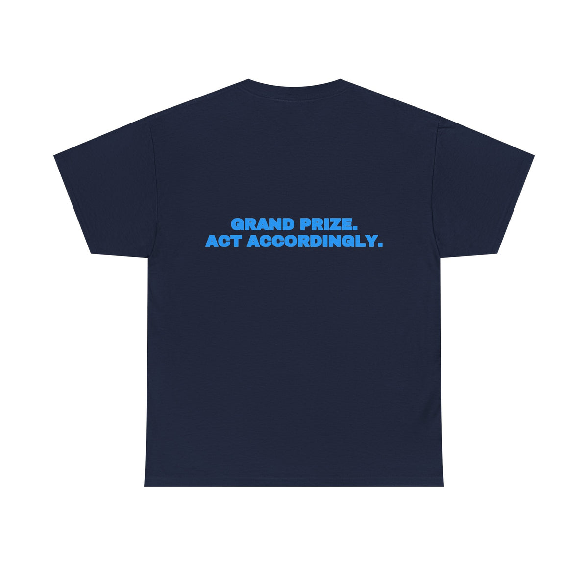 Grand prize. Act accordingly. Tee · Sky (dark)