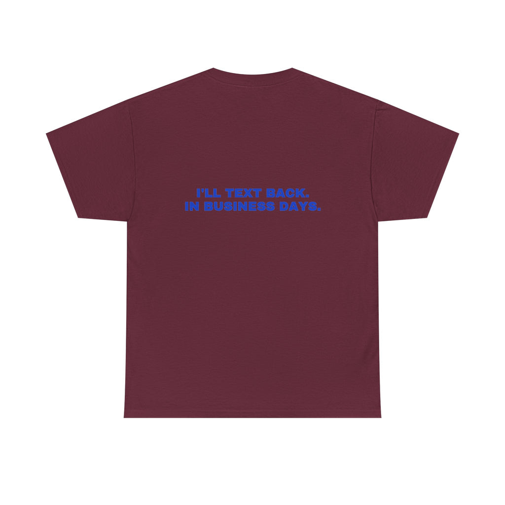 I'll text back. In business days. Cobalt print (dark)