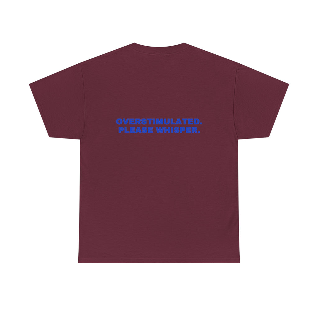 Overstimulated. Please whisper. Cobalt print (dark)