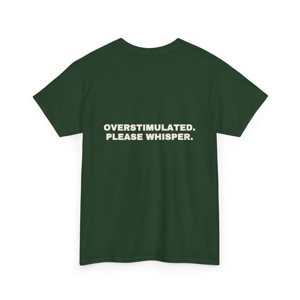 Overstimulated. Please whisper. Statement Tee - Soft Classic Cotton, Funny Dry Humor Gift | Seen Zoned