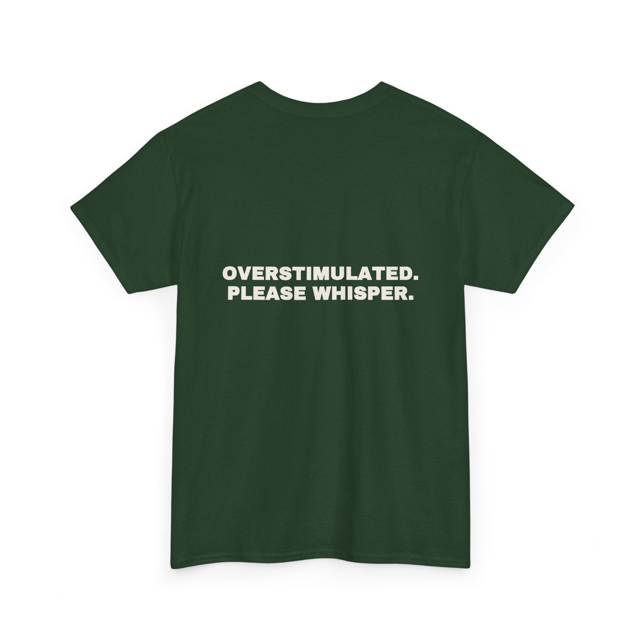 Overstimulated. Please whisper. Statement Tee - Soft Classic Cotton, Funny Dry Humor Gift | Seen Zoned