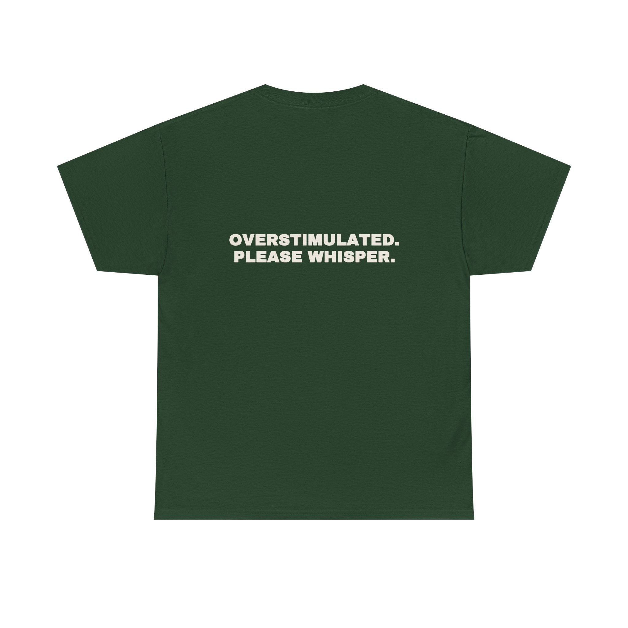 Overstimulated. Please whisper. Statement Tee - Soft Classic Cotton, Funny Dry Humor Gift | Seen Zoned
