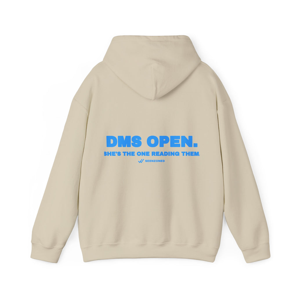 DMs open. She's the one reading them. Hoodie · Sky
