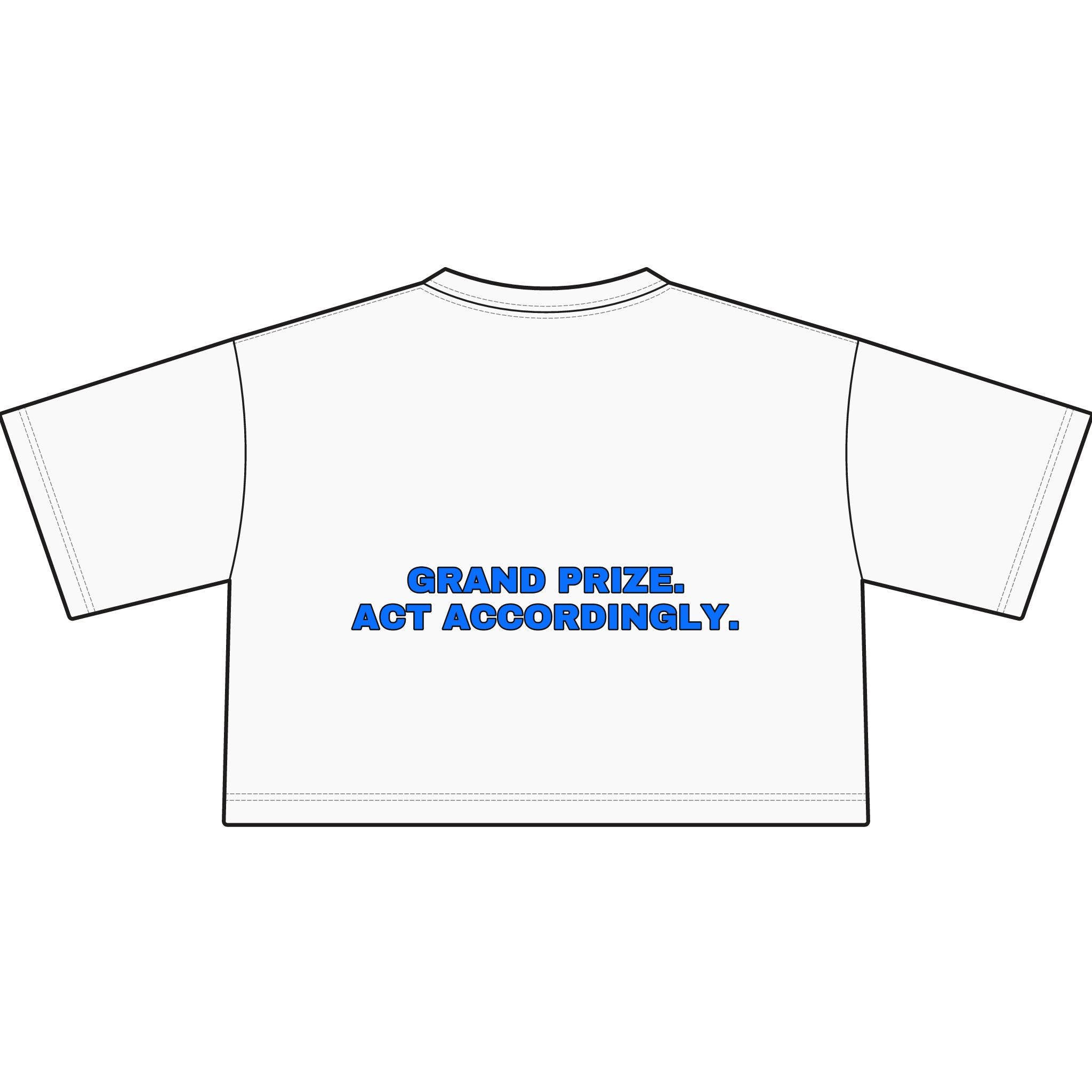 Grand prize. Act accordingly. Statement Crop Tee - Funny Dry Humor Gift for Her | Seen Zoned