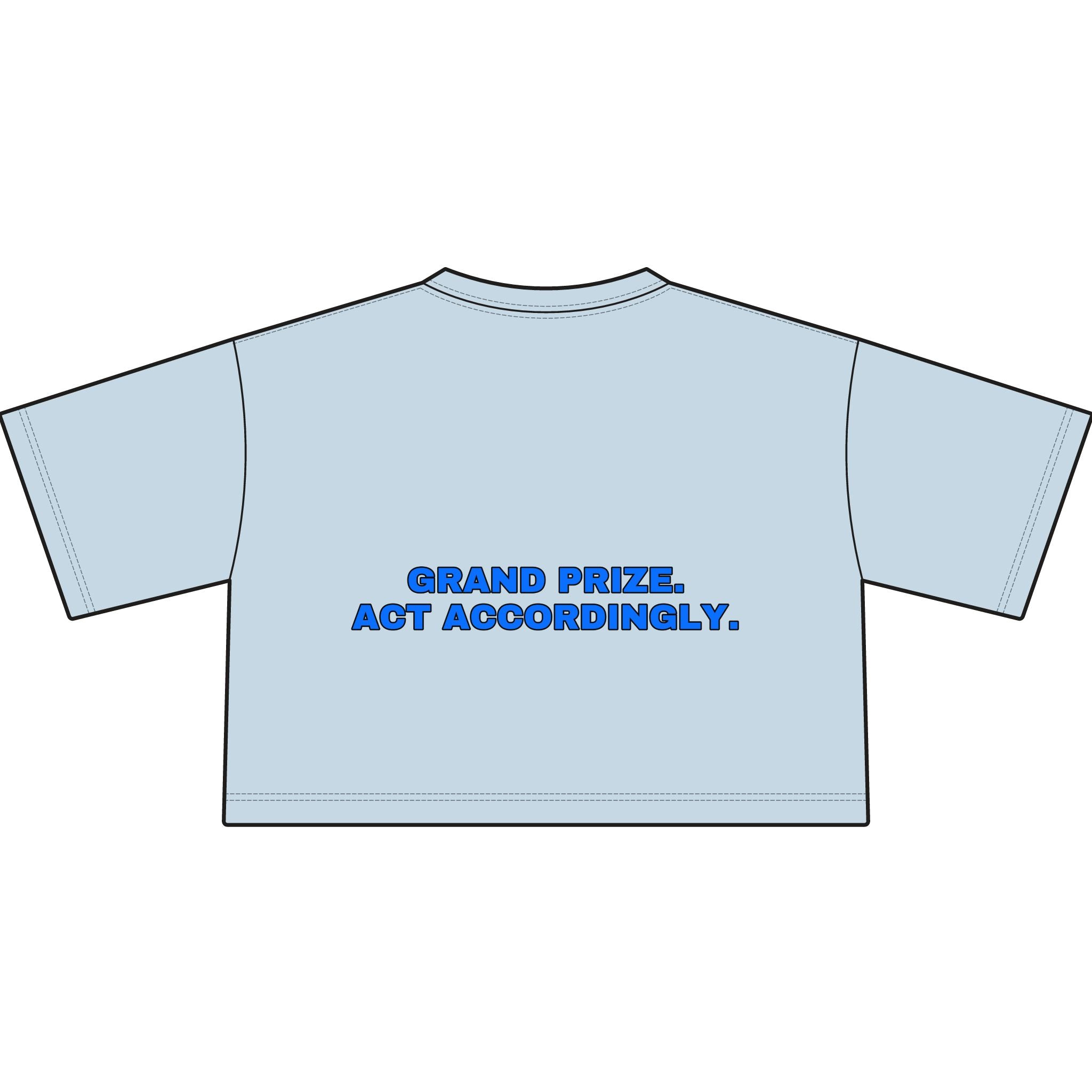 Grand prize. Act accordingly. Statement Crop Tee - Funny Dry Humor Gift for Her | Seen Zoned