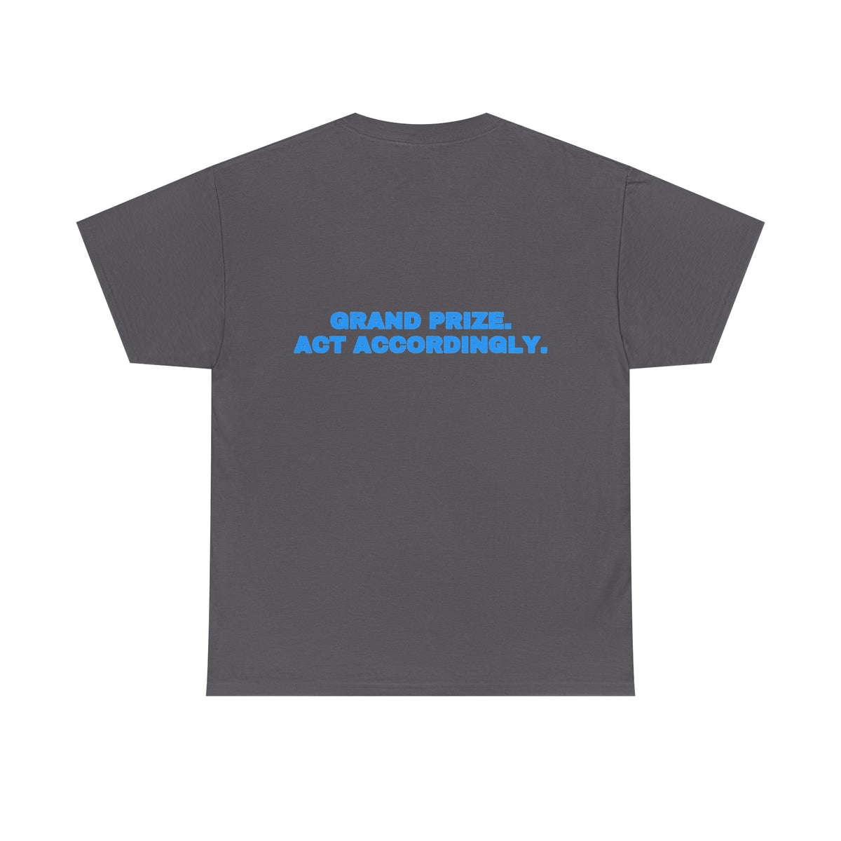 Grand prize. Act accordingly. Tee · Sky (dark)