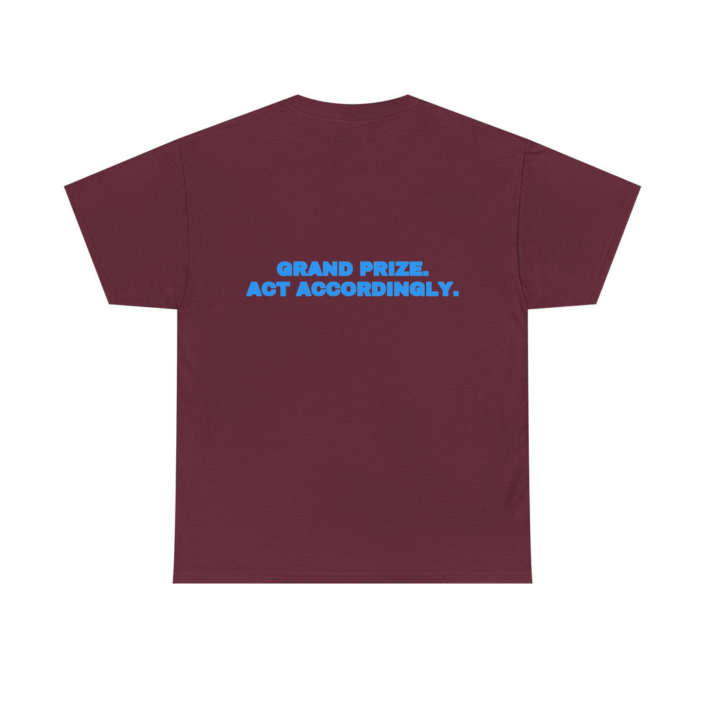 Grand prize. Act accordingly. Tee · Sky (dark)