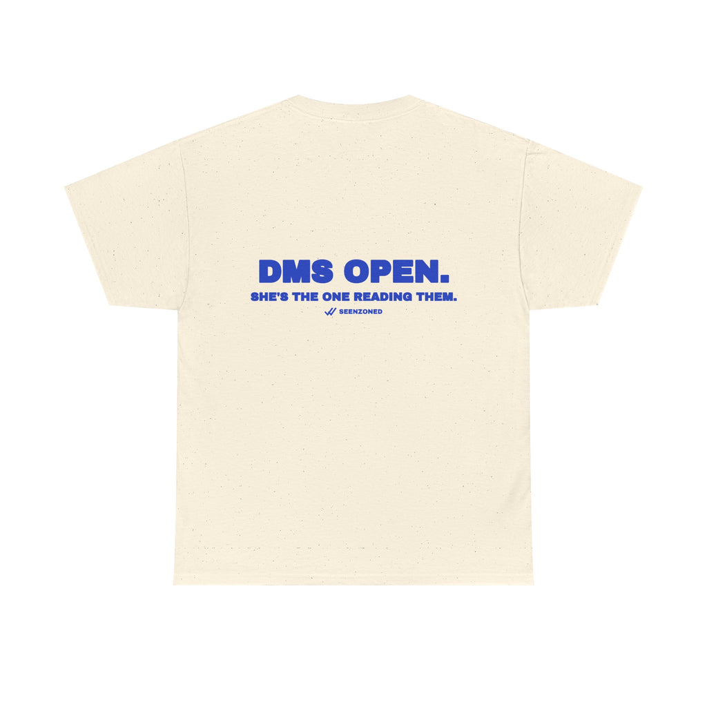 DMs open. She's the one reading them. Tee · Cobalt